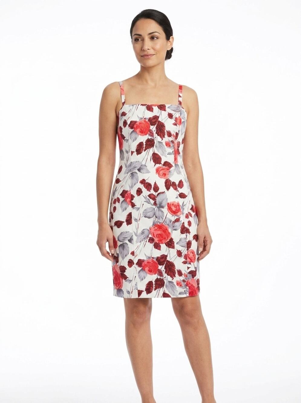 Vintage Innovare White Sheath Knee Length Lined Floral Dress Women Size 10